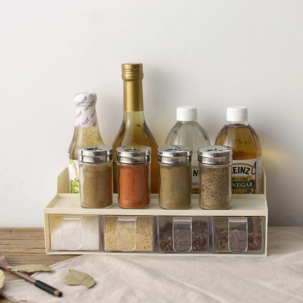 Multi-Function Spice Jar Seasoning Box Kitchen Rack Storage Utensils Supplies Salt Pepper Cumin Powder Seasoning Flavor Tools