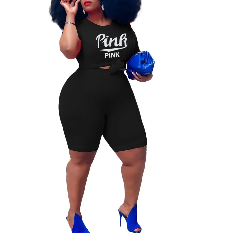 

Women Two Piece Sportswear Set Pink Letter Women Tracksuit Plus Size Tops Pants Casual Set S-3xl Sport Wear Workout Women Clothe