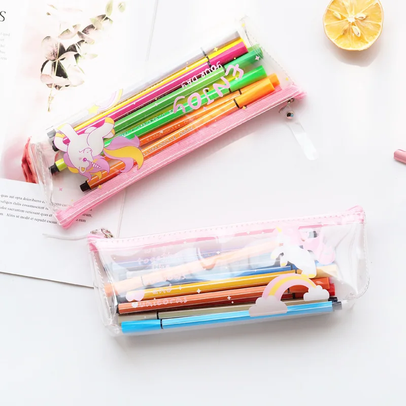 Прозрачный пенал из ПВХ с единорогом органайзер для хранения канцелярских