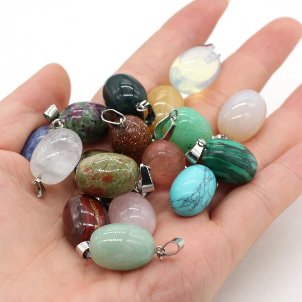 

5 Pieces Natural Stone Pendants Agatess Jades Quartzs Egg Shape Charms for Jewelry Making DIY Necklace Accessories Size 13x22mm