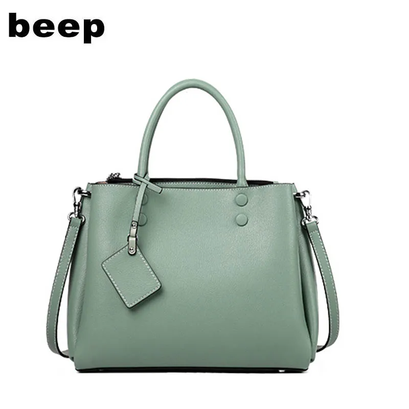 Женская сумка из натуральной кожи с тремя молниями BEEP вместительная через плечо