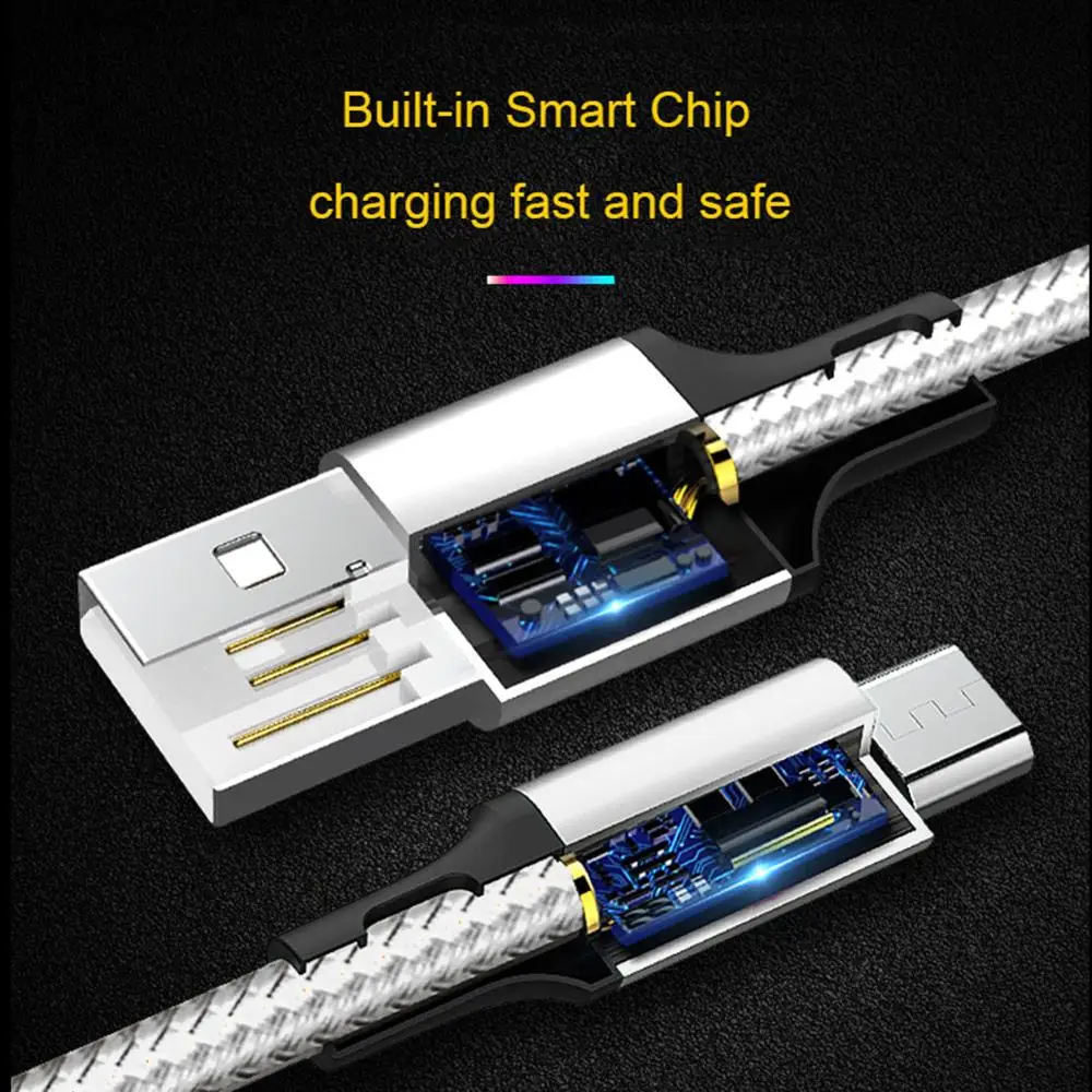 Нейлоновый плетеный кабель Micro-USB 1 2 м для Android мобильный телефон Быстрая зарядка