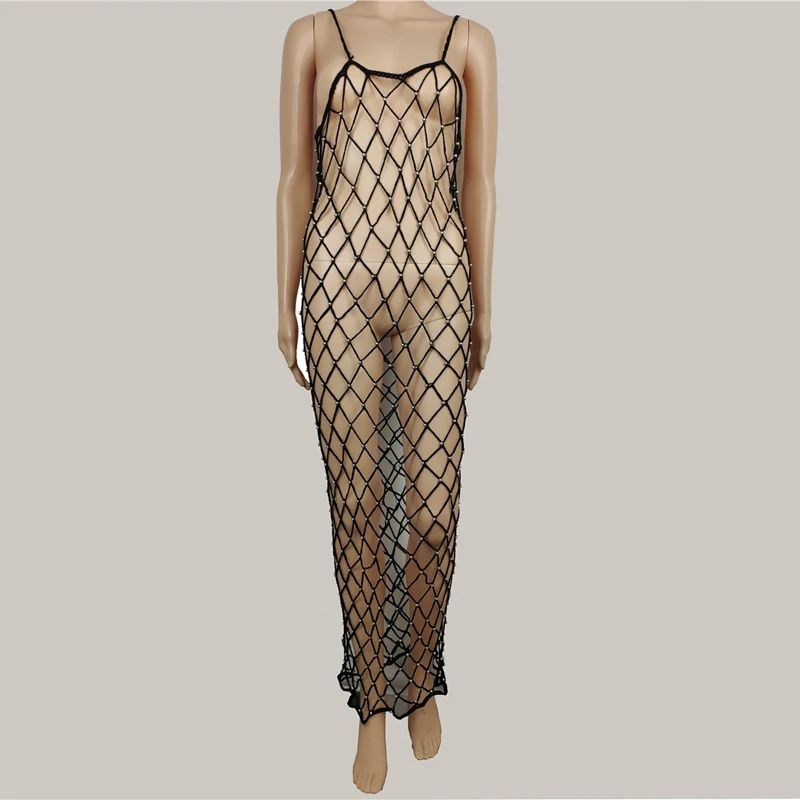 Women Sexy Hollow Out Tassel Mid Dress Blackless See Through Boho Sleeveless Dress Beach Wear Bikini Cover Ups For Summer