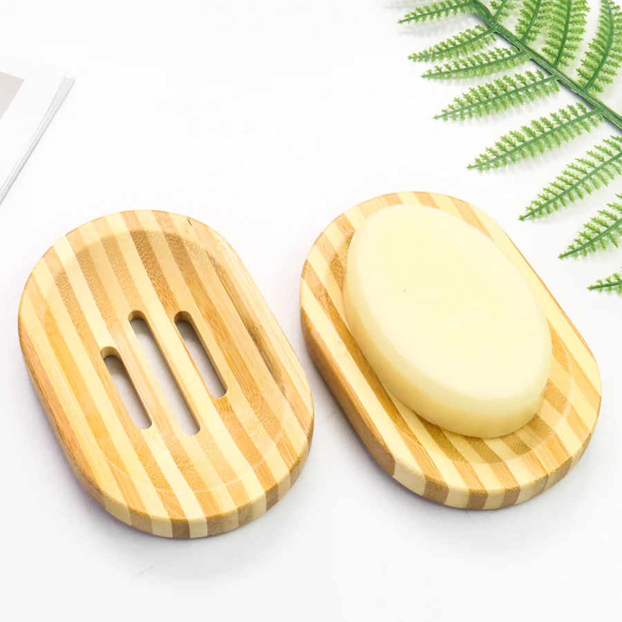 

Bamboo Striped Soap Drain Rack Soap Dish Soap Holder Portable Soap Tray Bathroom Accessory Sundry Storage Box Restroom Supplies
