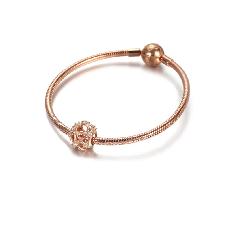 

925 Sterling Silver Rose Gold Sparkling CZ Zircon Criss-Cross Round Pendant Charm Bracelet Jewelry Making For Original Pandora