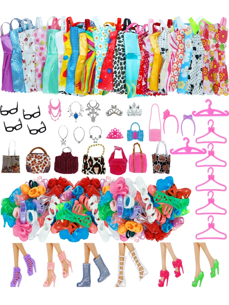 Random 1 Set Doll Accessories for Barbie Doll Shoes Boots Mini Dress Handbags Crown Hangers Glasses Doll Clothes Kids Toys 12''