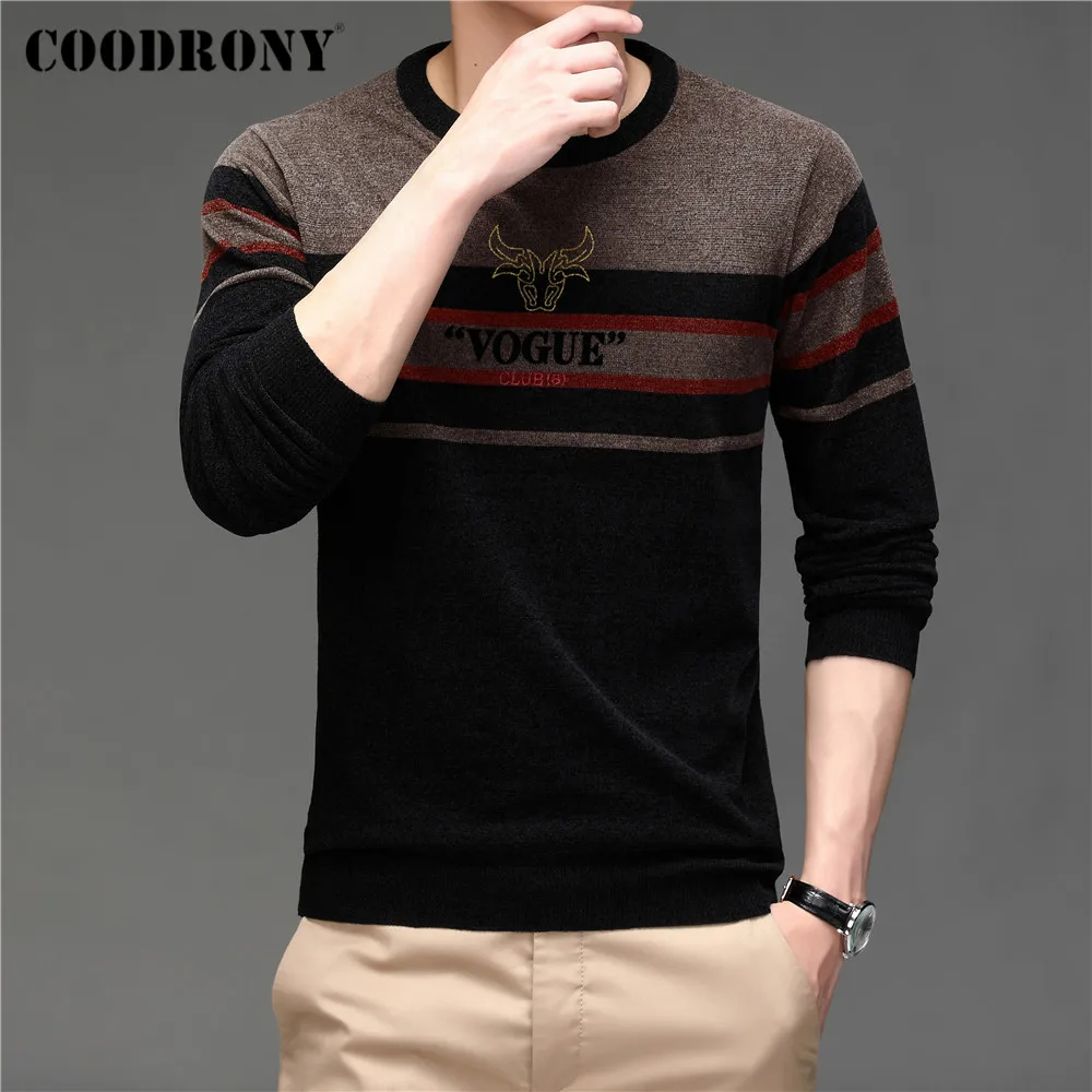 COODRONY Brand Autumn Winter Sweater Streetwear Fashion Striped O-Neck Jersey Knitted Soft Warm Chenille Wool Pullover Men C1355 | Мужская