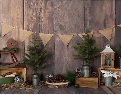 Рождественские ретро деревянные доски стены сосновые конусы фонарь