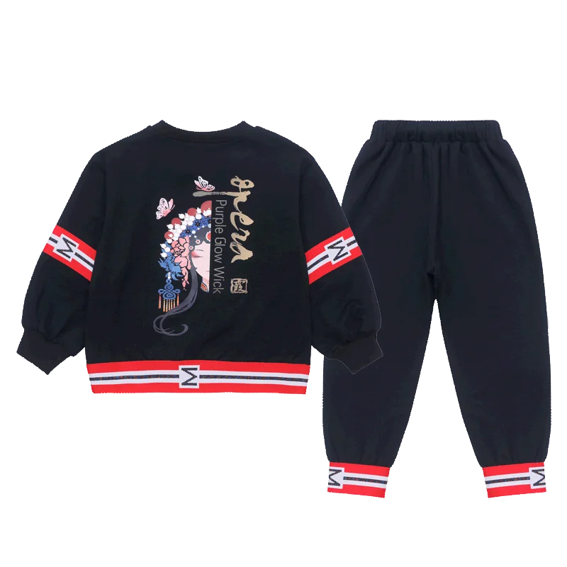 2021 Popular Girls Two-piece suit Cartoon Sweater Children Girl Clothes Front pocket Sweatshirt Sweatpants Kid Cotton Sportswear | Детская