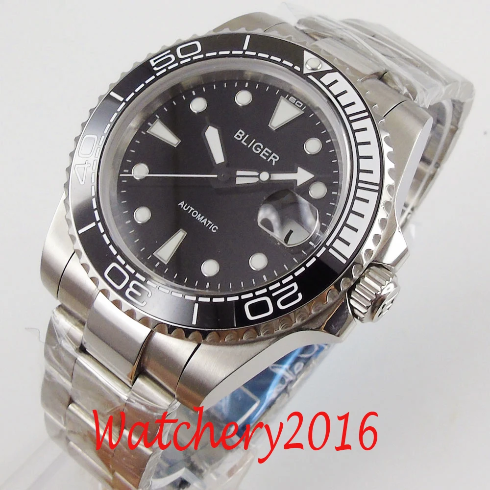 

40mm BLIGER Black Dial Sapphire Glass Date Luminous Automatic men's Watch
