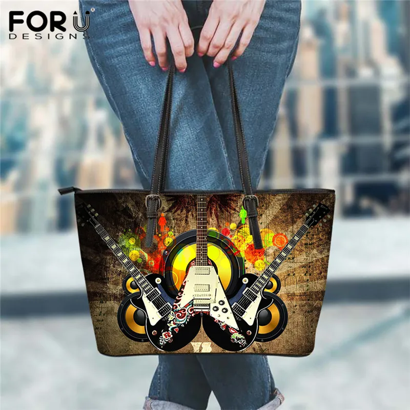 

FORUDESIGNS винтажная женская сумка с рисунком музыкальных нот на гитаре, роскошная сумка через плечо, женские вместительные пляжные сумки, женс...