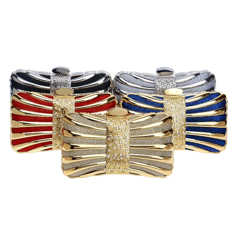 

DIOMO Women Fashion Metal Clutch Bag Luxury Diamond Female Evening Bag Wedding Purse Party Multi Color Banquet Pack with Chain