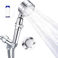 3 modes high pressure shower pause switch adjustable jetting shower head high pressure saving water bathroom filter shower