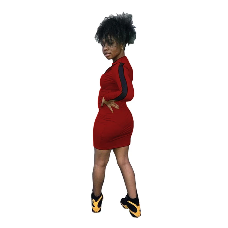 

Long Sleeve Front Zipper Autumn Dress Women Hooded Sexy Bodycon Package Hip Dress Causal Skinny Mini Dresses Plus Size Vestidos