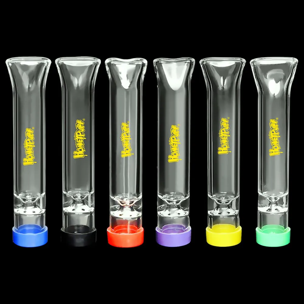 

HONEYPUFF Mini Clear Glass One Hitter Pipe With Cap Flat Mouth Tips Glass Smoking Pipes For Tobacco Dry Herb Accessories