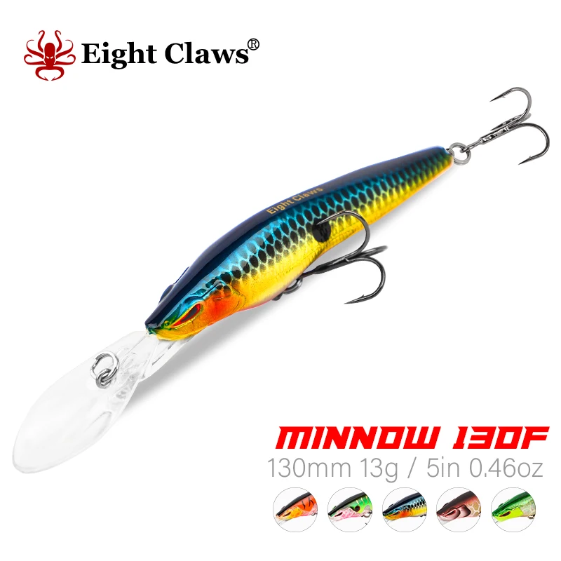 Плавающая рыболовная приманка в виде гольяна с восьми когтями 130F 130 мм 13 г BZY20