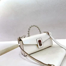 Women Crossbody Bag PU Leather Designer Handbags 2021 Shopper Purse Fashion Vintage Crocodile Pattern Beaded Handle Shoulder Bag