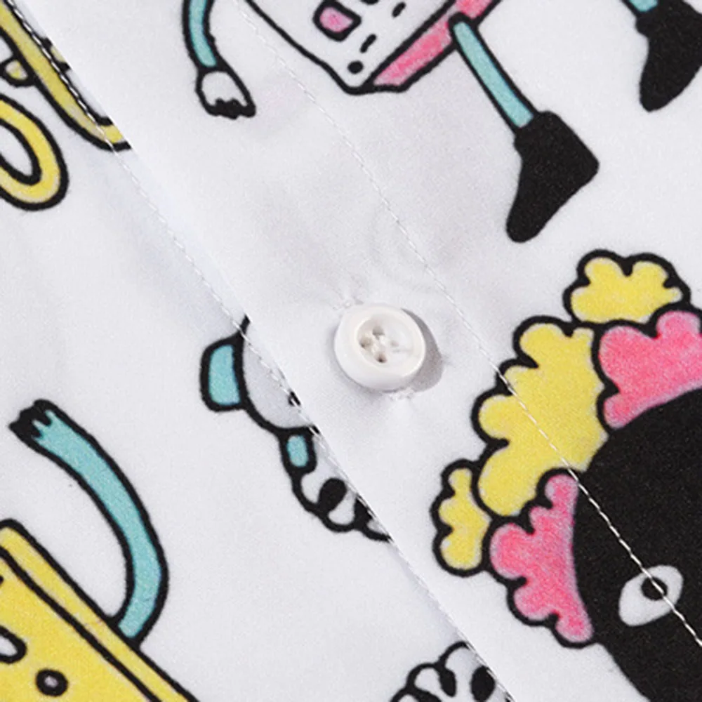 

Fashion Western Style Shirt Summer 2021 Loose Casual Simple Plus Size Cartoons Printing Single-breasted Lapel Summer