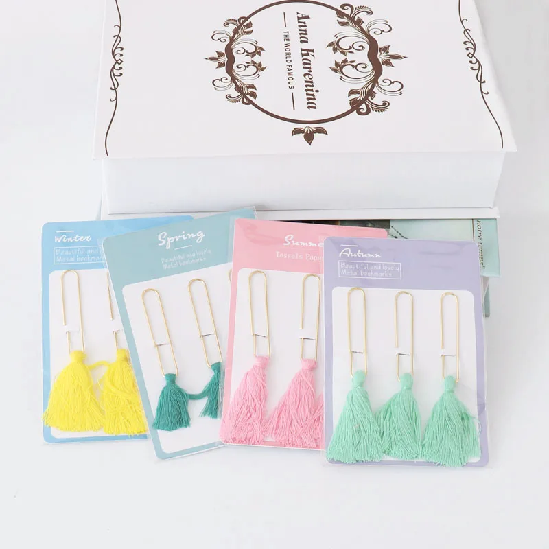 TUTU new creative cute tassel metal memo paper Golden clips set index bookmark for books office school stationery supplies H0320