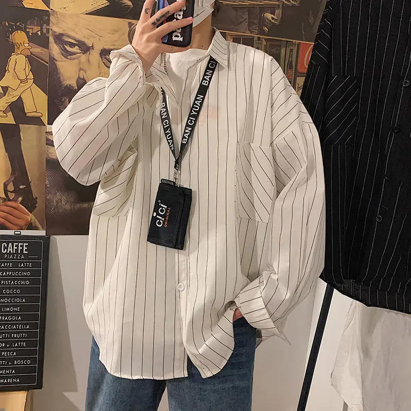 Black White Striped Men's Shirts 2020 Harajuku Men Casual Long Sleeve Shirt Tops Streetwear Man Oversized Blouse