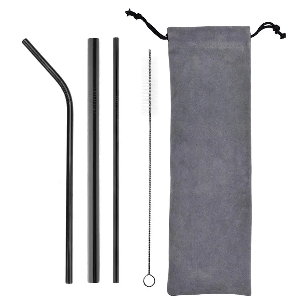5pcs black 8 шт./лот многоразовая Питьевая металлическая соломинка из нержавеющей стали с 3 чистящими щетками для дома вечерние аксессуары для барной посуды - Цвет: 5pcs black