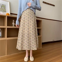gentle wind in summer high waist all match thin small floral mid length a line bust skirt