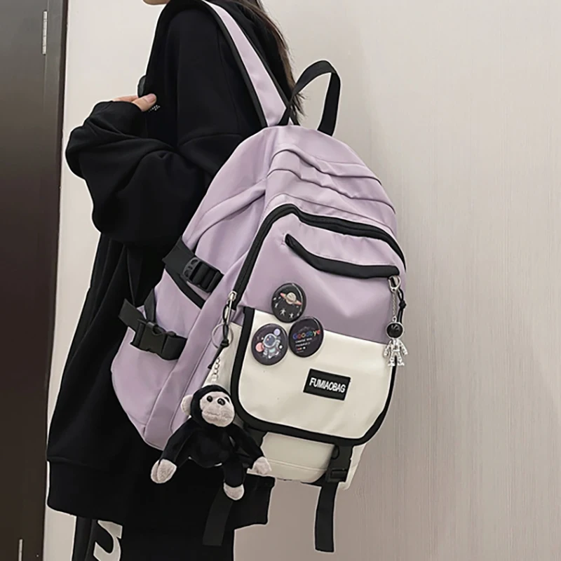 New Contrast Women Student College Schoolbag Fashion Teenage Girl Backpack Large Capacity Female Book Bag  Cute  Brief Rucksack