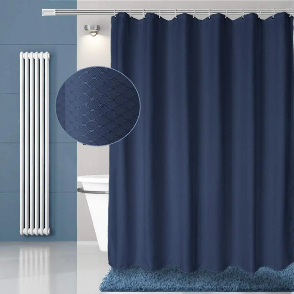 UFRIDAY New 100% Fabric Shower Curtain Waterproof Bathroom with Hooks Blue Waffle Weave Patttern Bath Heavy Duty | Дом и сад