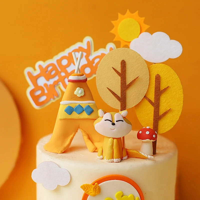 Оранжевая лисица грибы дом Торт Топпер мальчик девочка день рождения десерт