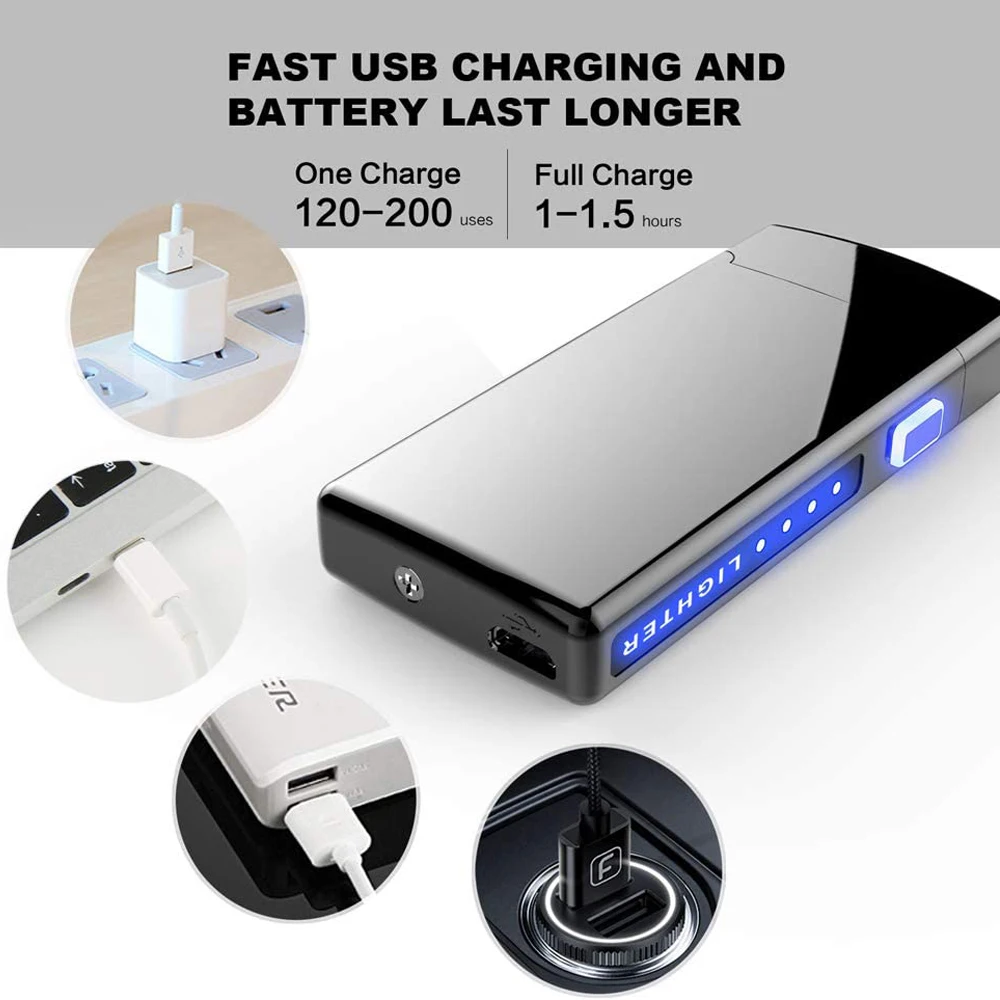 Металлическая ветрозащитная индивидуальная зажигалка с USB-зарядкой двойная