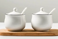 creative ceramic seasoning bottle sugar salt bowl seasoning box set with spoonbamboo stand kitchen storage jar