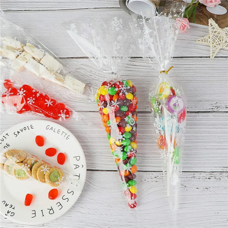 100 шт. Рождественские снежинки прозрачные конусные пакеты для лечения