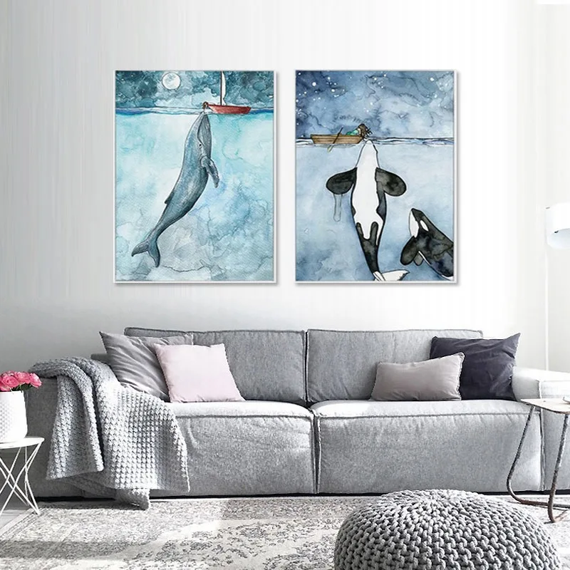 Домашнее украшение Картина на холсте мультяшный поцелуй Кит Современное простая