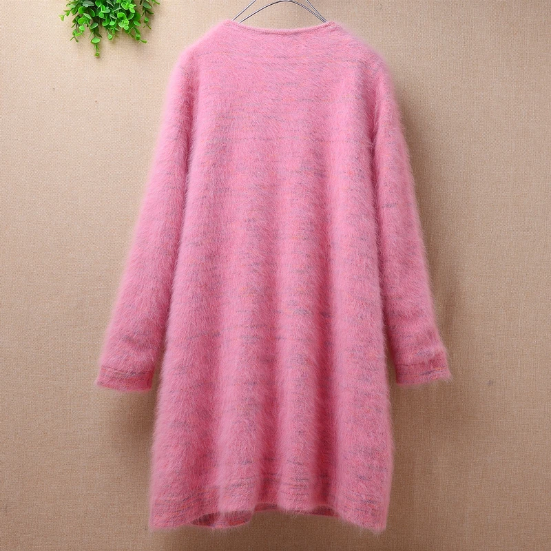 Популярный приталенный свитер средней длины для девушек розовое пальто с
