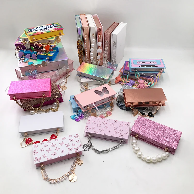 

New Fashion Magnetic Lashes Boxes With Chain For 15mm-25mm Mink Eyelashes Custom Private Label Empty Packaging With Clear Tray