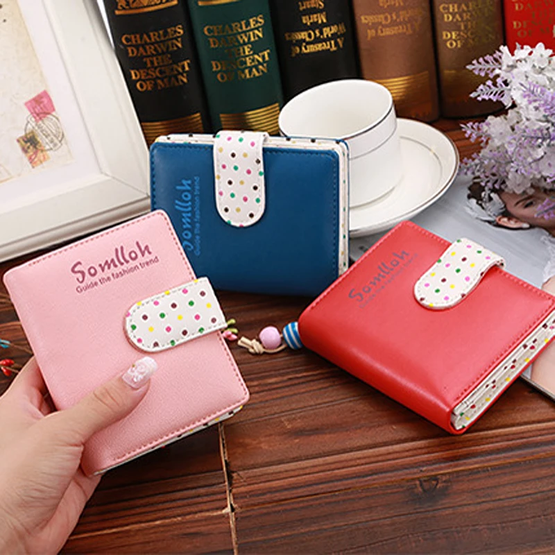 

Fashion Dots Hasp Leather Wallet for Women Bank Credit Card Holder Girls Short Wallets Students Zipper Money Coin Bag Cash Purse