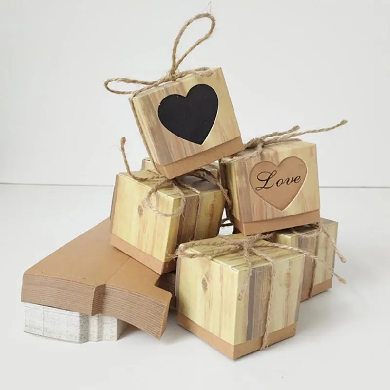 50 шт./компл. крафт бумага коробка конфет деревенский Свадьба Любовь в форме