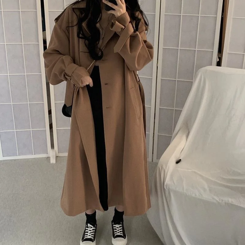

Large fat mm autumn new women's dress Korean loose windbreaker long knee thin British coat