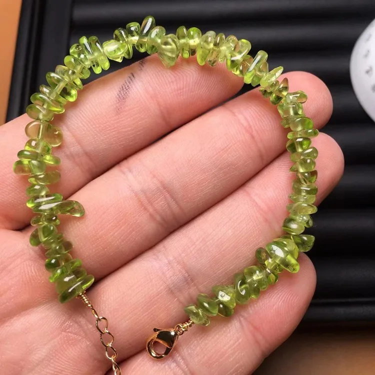 

Natural olivine stone link chain bracelet Peridot crystal bracelet Irregular chips beads jewelry wholesale dropshipping