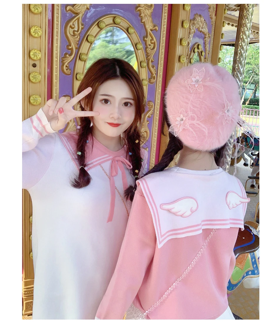 

Card Captor SAKURA Anime Navy Lolita Women's blouse Korean students sweet knitwear college style Fresh sweet lolita top kawaii