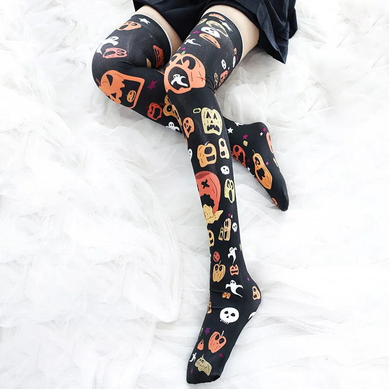 Sexy Kawaii Lolita Halloween Over Knee Socks Anime Thigh High Cow Cosplay Lingerie for Young Women Girls Cute Socks Pumpkin Hot