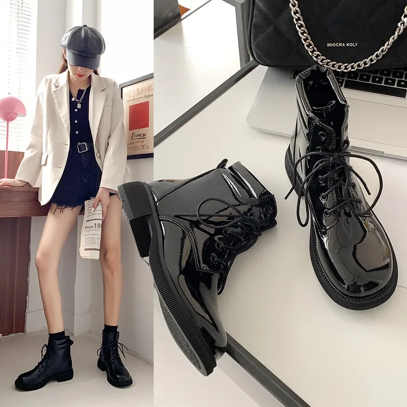 

2020 Autumn/winter European And American Simple Round Head Thick Heel Women's Boots Joker Zipper Motorcycle Boots Low Heel Casua