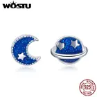 Женские серьги-пусеты WOSTU, из 100% стерлингового серебра 925 пробы с блестящей Луной и планетами, украшения для вечеринок, Подарок на годовщину CSE151