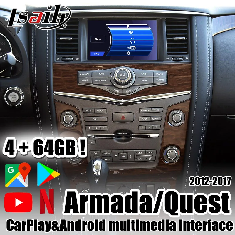 Мультимедийный видеоинтерфейс Lsailt 4 Гб CarPlay/Android для Armada/Quest 2012 2017 с waze google youtube Android