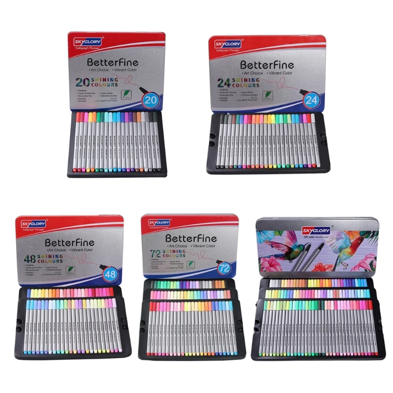 

20/24/48/72/102Pcs 0.4mm Fine Tip Point Marker Drawing Pen Set Fineliner Color Pens with Metal Storage Case for Coloring