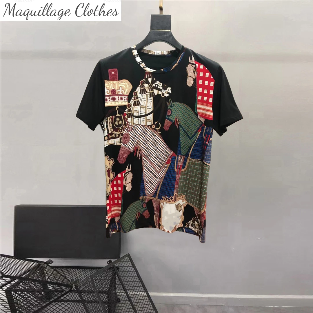 

Футболки в европейском стиле для мужчин и женщин, хлопковые повседневные топы с шикарным принтом животных, C071, на лето