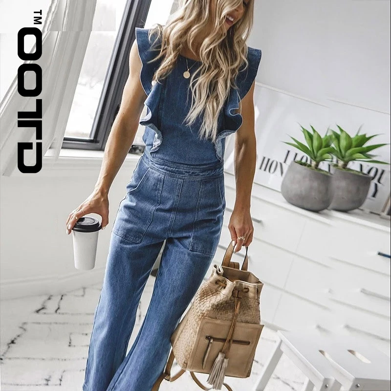 

OOTD Wide Leg Bodycon Denim Butterfly Bell Jumpsuit Casual Rompers Back Lace Up Fashion Trends Jumpsuits Overalls