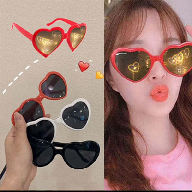 

Love Heart Shaped Effects Glasses Watch The Lights Change To Heart Shape At Night Diffraction Glasses Women Fashion Sunglasses