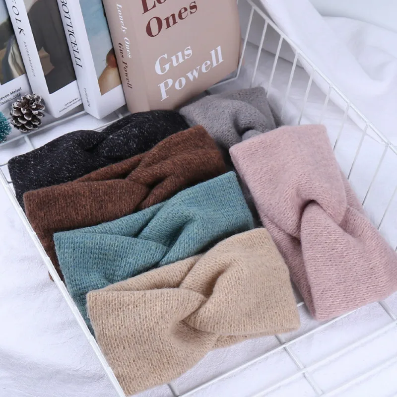 

Women Solid Knitting Cross Knot Woolen Warm Headbands Hair Holder Elastic Hairbands Turban Headwraps Fashion Hair Accessories