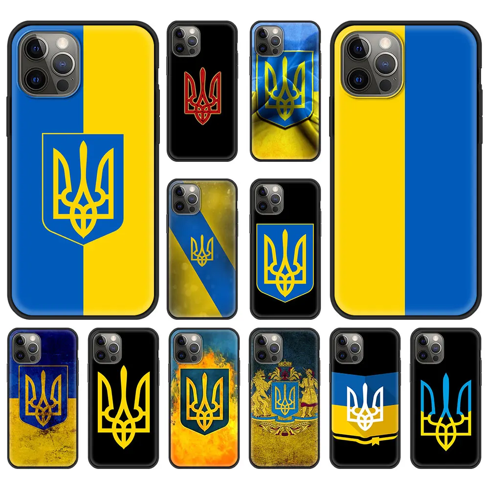 

Ukraine Flag Painted Bling Luxury Phone Case For iPhone 13 12 11 Pro MAX XR X SE XS 7 8 Plus Soft Black Matte Cover Fundas Shell